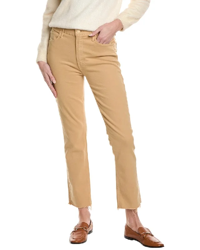 Stretch tight trousers for women with deep waistband for extra comfort and fit -MOTHER Mid-Rise Dazzler Sand Ankle Fray Jean