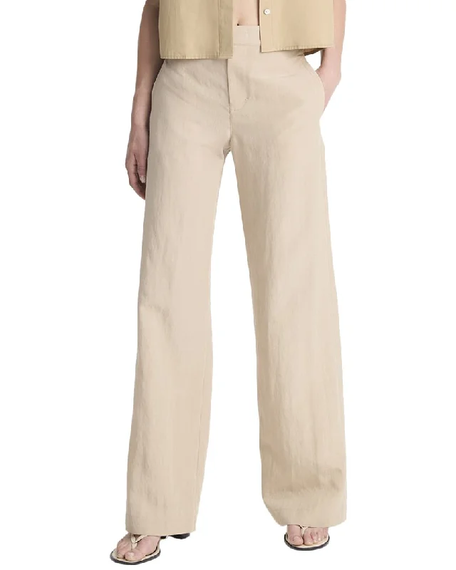 High-rise tight trousers for women with pleated front and classic look -Vince Mid Rise Textured Wool-Blend Wide Leg Trouser