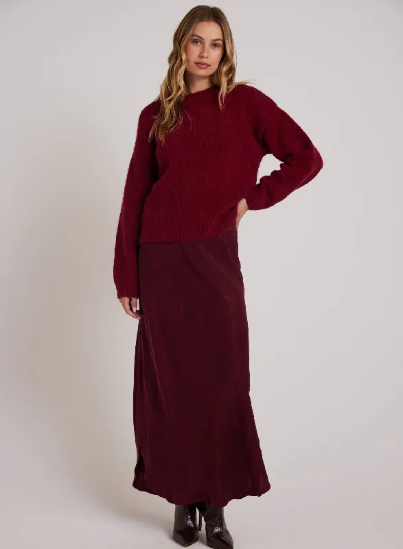 Brown Dresses for Earthy -Asymmetric Side Slit Bias Skirt - Deep Plum