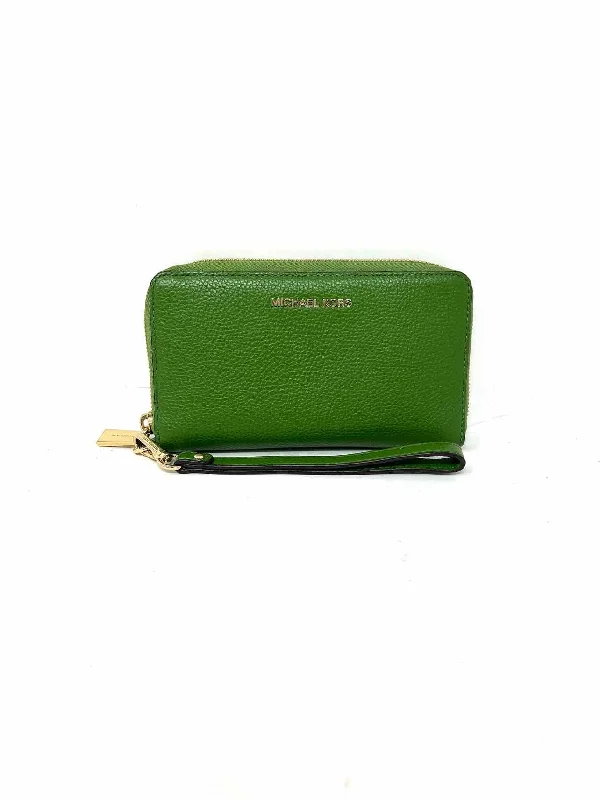 Insulated handle bags for keeping food fresh -Michael Michael Kors Green Pebbled Leather Designer Wristlet