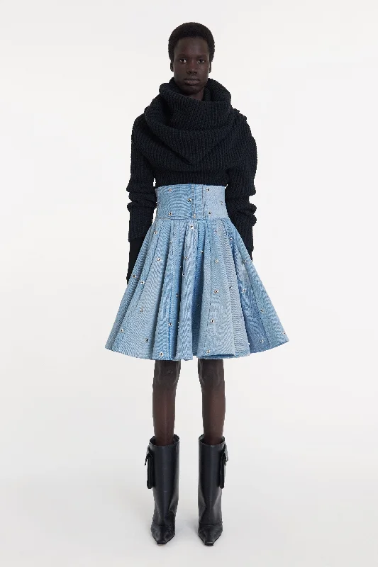 Abstract Dresses for Creative -Recycled Denim Skirt With Snaps Blue