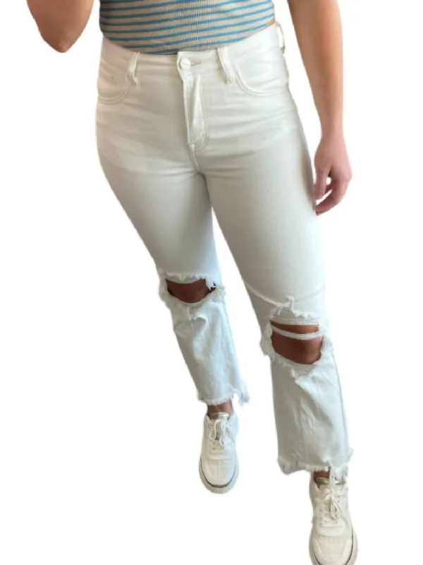 Tight trousers for women with belt loops and classic design for versatile look -High-Rise Straight Distressed Jeans In Cream