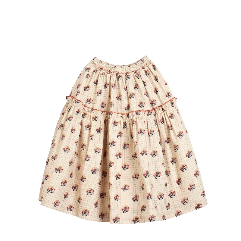 Faux Leather Dresses for Affordable -Cera Una Volta Marzia Skirt Cream Check Flower