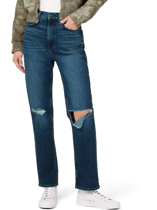 Affordable Jeans for Budget -Jade Womens Loose Fit Destroyed Straight Leg Jeans