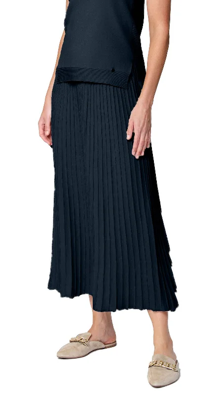 Ruffled Dresses for Girly -Geraldina Pleated-Knit Maxi Skirt; Dark Navy