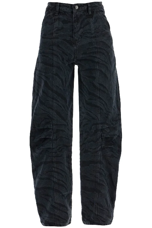 Relaxed fit tight trousers for men with stretch material for comfort and ease -Rotate Women's Animal Print Barrel Jeans