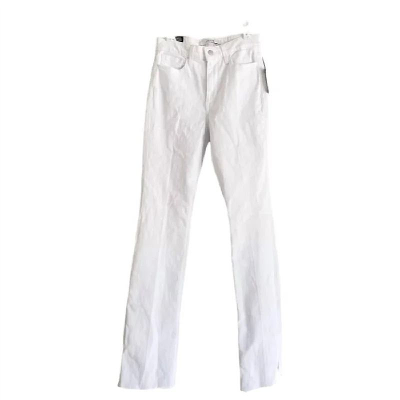 Printed tight trousers for women with bold patterns and eye-catching designs -Women's High Rise Bootcut Hem Slit Stretch Denim Jeans In White