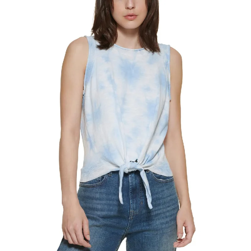 Overalls Jeans for Workwear -DKNY Jeans Womens Ribbed Knit Tie-Hem Tank Top