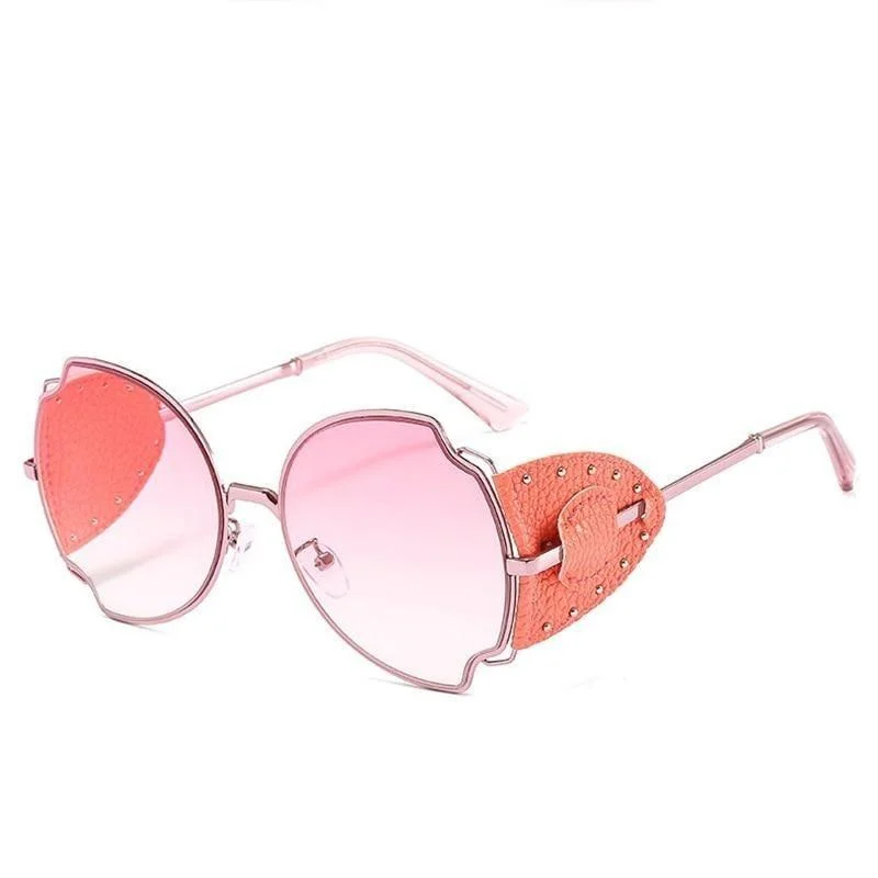 Women's Unique Luxury Pink Leather Shell Cat Eye Punk Sunglasses