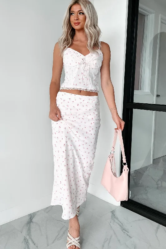 Halter Dresses for Chic Style -Idyllic Afternoon Bias Cut Floral Long Skirt (Pink)