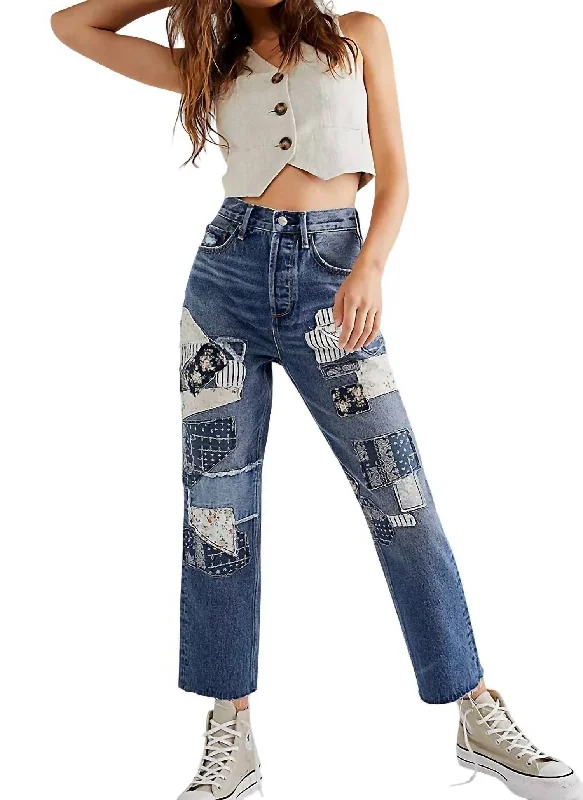 Capri Jeans for Beach Style -Jordie Embroidered Straight Leg Jeans In Med Wash