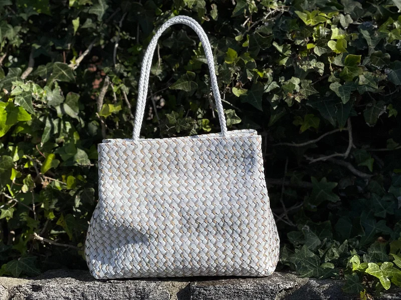 Handle bags with hidden pockets for security -Sasha Weave Rhiannon White/Ice/Pearl