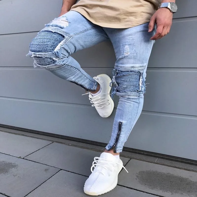 Fringed Jeans for Western -Designer Slim Fit Ripped Jeans Hi-Street Men's Distressed Denim Joggers