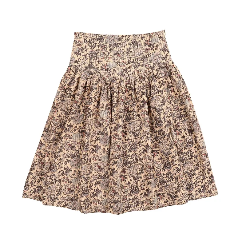 Elastic Dresses for Fit -Belati Wine Floral Cord Skirt (BSK332)