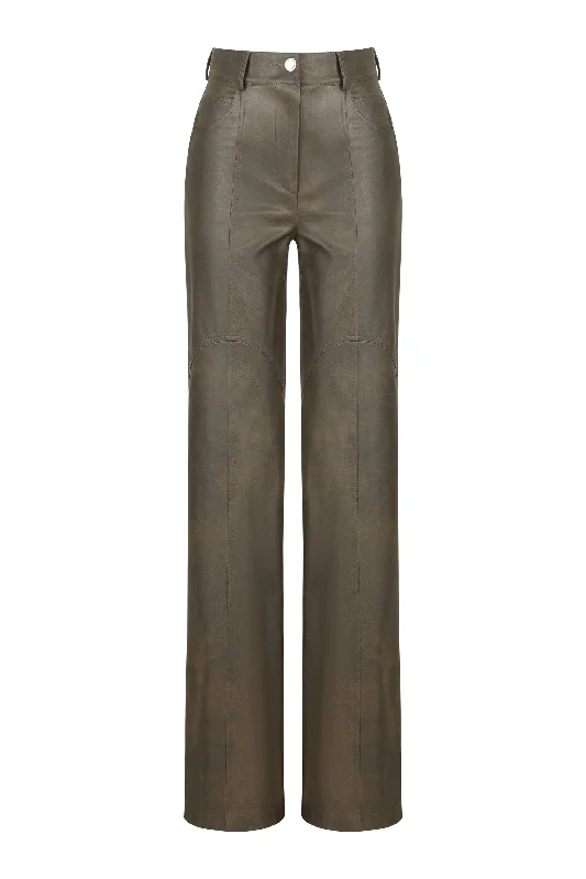 Stretch-fit tight trousers for women with all-over fit and body-hugging silhouette -Leather Trim Pants