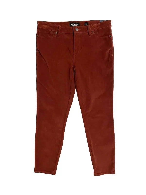 Classic tight trousers for men with slim fit and professional appearance -Corduroy Cropped Skinny Pants In Rust Brown