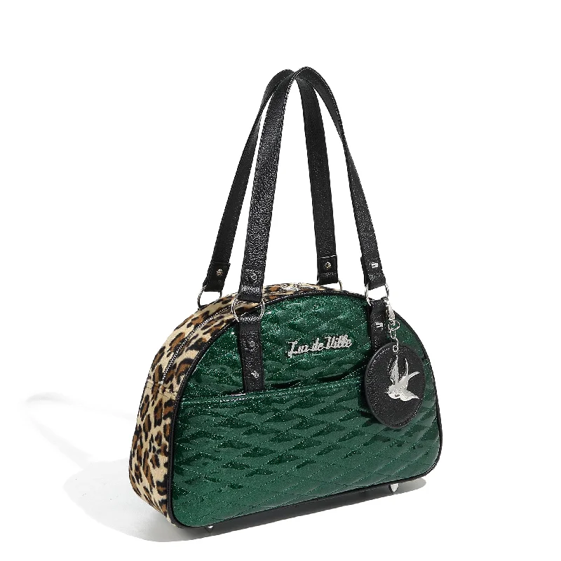 Handle bags with bold text for statements -Venus Green Sparkle Love Bird Tote