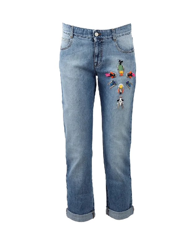 Cuffed Jeans for Stylish Touch -Tomboy Diamond Embroidered Jeans