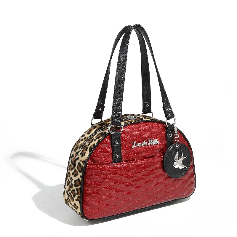 Handle bags with rugged canvas for outdoors -Red Rum Sparkle Love Bird Tote