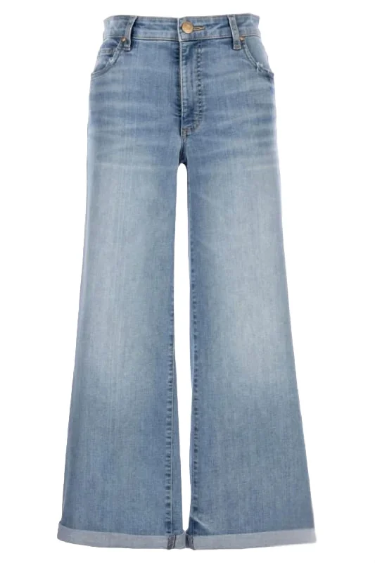 Mom Jeans for Vintage Appeal -Meg Mid Rise Wide Leg Jeans In Light Wash