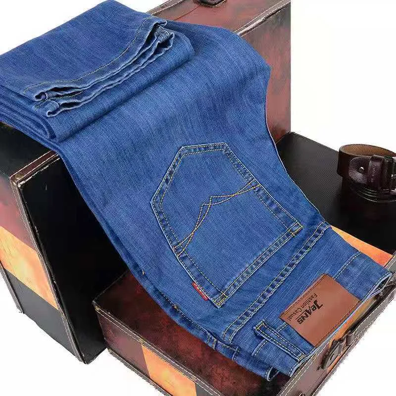 Light Wash Jeans for Casual -Summer Jeans Men Stretch Loose Ice Silk