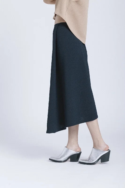 Punk Dresses with Spikes -Stream Deep Pleated Midi Skirt - Black Blue