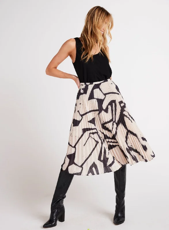 Capri Dresses for Playful -Knife Pleat Midi Skirt - Ivory Mosaic Print