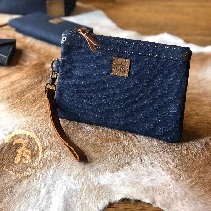 Handle bags with denim fabric for casual -Bozeman Wristlet