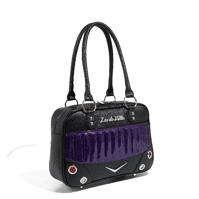 Handle bags with denim fabric for casual -Black and Poisonous Purple Sparkle Hotrod Tote medium