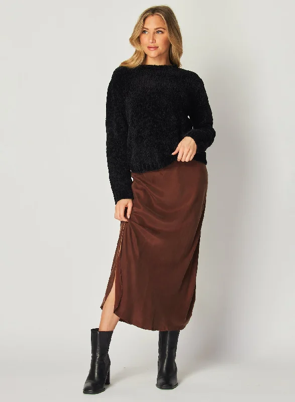 Khaki Dresses for Casual -Asymmetric Side Slit Bias Skirt - Mahogany Brown