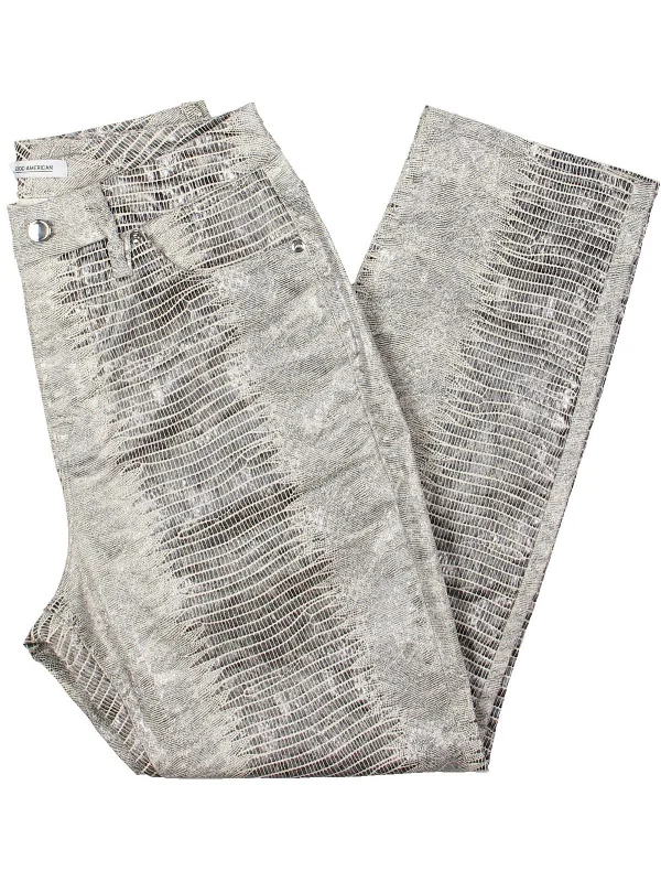 Cropped Jeans for Summer Look -Womens Snake Print Cotton Straight Leg Jeans