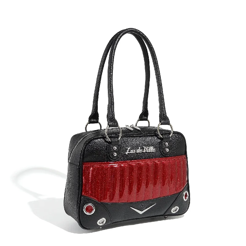 Handle bags with suede accents for texture -Black and Red Rum Sparkle Hotrod Tote Medium