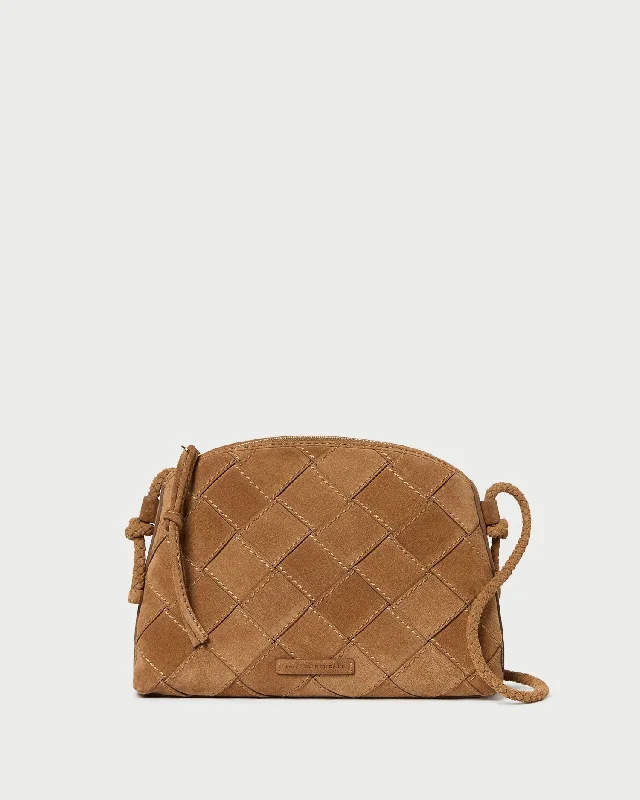 Handle bags with drawstring accents for style -Mallory Toffee Woven Suede Crossbody