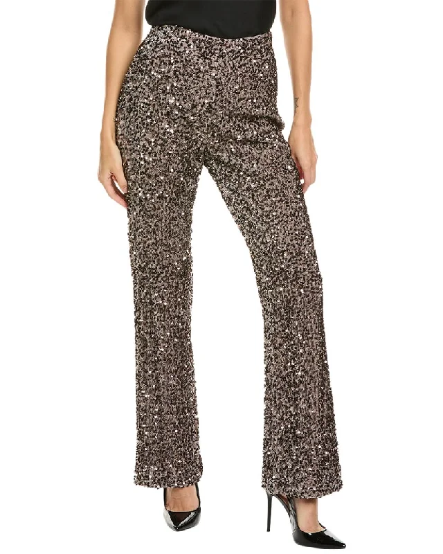 Designer tight trousers for women with unique stitching and high-fashion appeal -Badgley Mischka Sequin Velvet Bootleg Pant