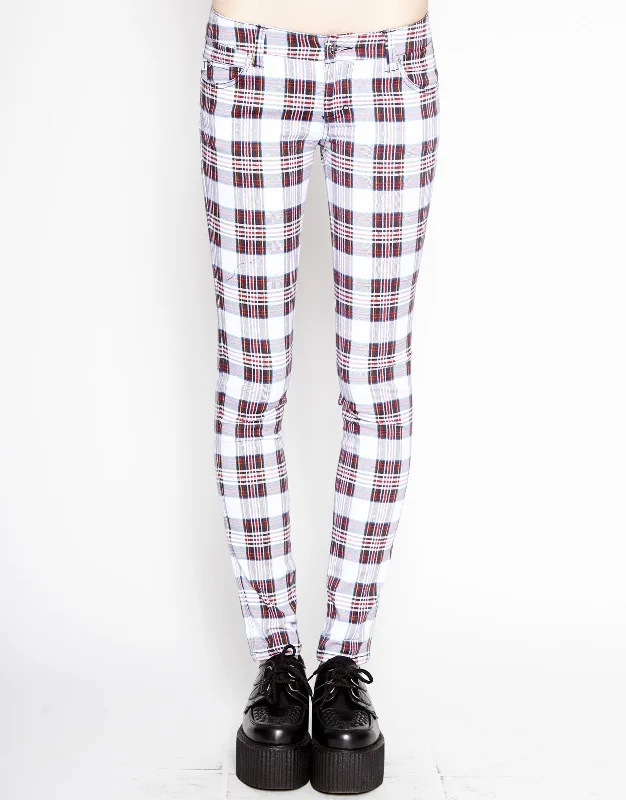 A-line Skirt Jeans for Grace -T-BACK JEAN WHITE TARTAN PLAID