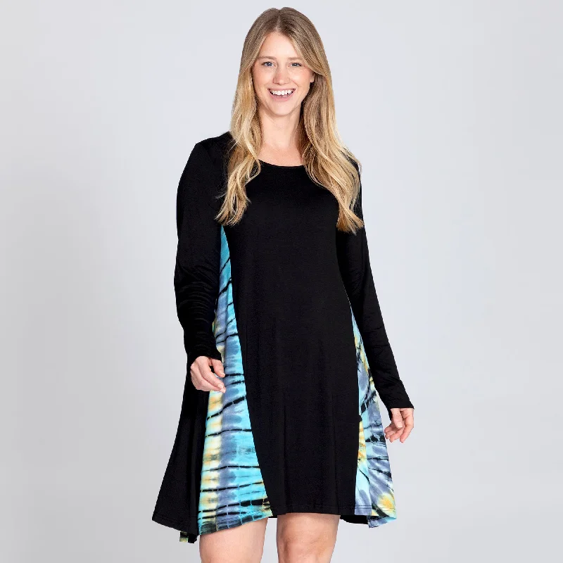 Embroidered One-piece Dress for Detail -Long Sleeve Tie-Dye Side Panel Dress