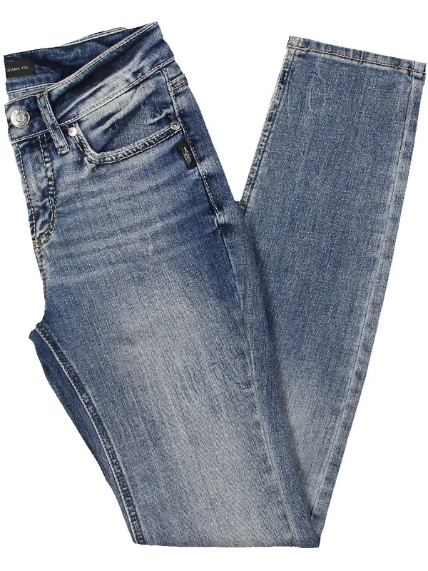 Travel Jeans for On-the-go -Womens Mid-Rise Faded Straight Leg Jeans