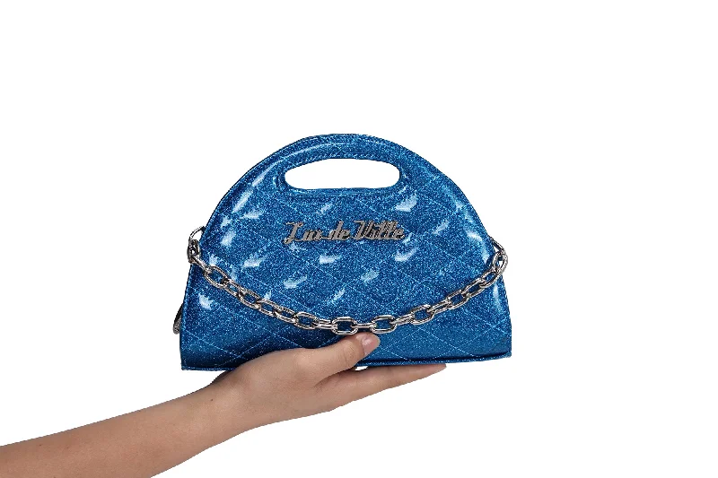 Handle bags with seasonal prints for holidays -Villain Blue Sparkle - Half Moon Tiny Tote