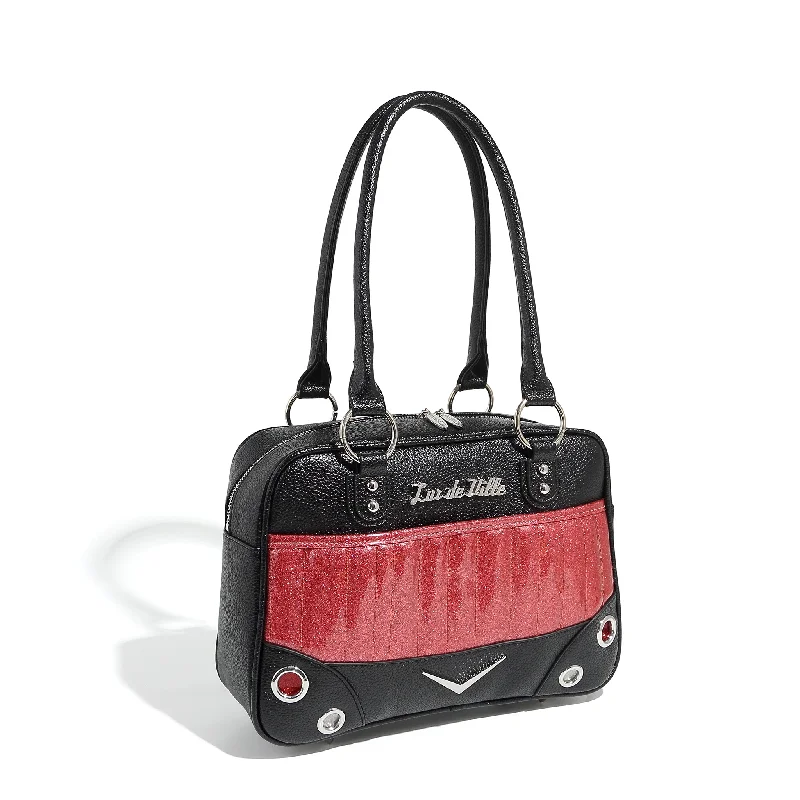 Handle bags with lightweight fabric for ease -Black and Pink Bubbly Sparkle Hotrod Tote Medium