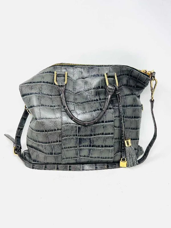 Handle bags with abstract art for uniqueness -G.I.L.I. Gray Reptile Tassel Designer Satchel