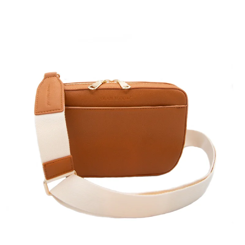 Handle bags with sleek leather for work -3-n-1 Crossbody- Cognac w/Natural Strap