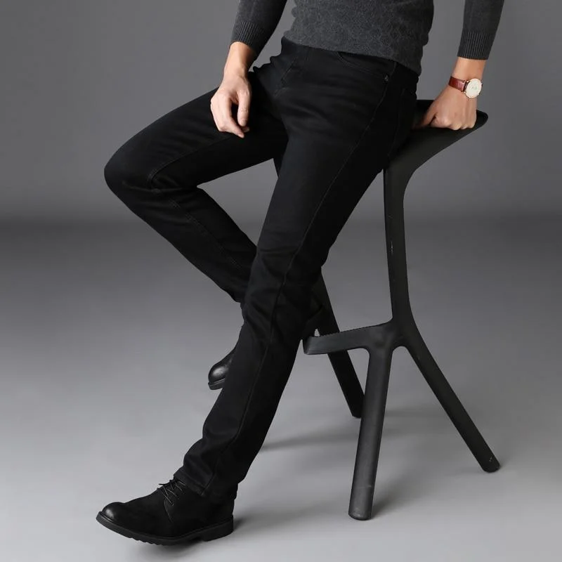 Ripped Jeans for Trendy Look -Men's Classic Pantalones Hombre Soft Black Biker Masculino Denim Jeans