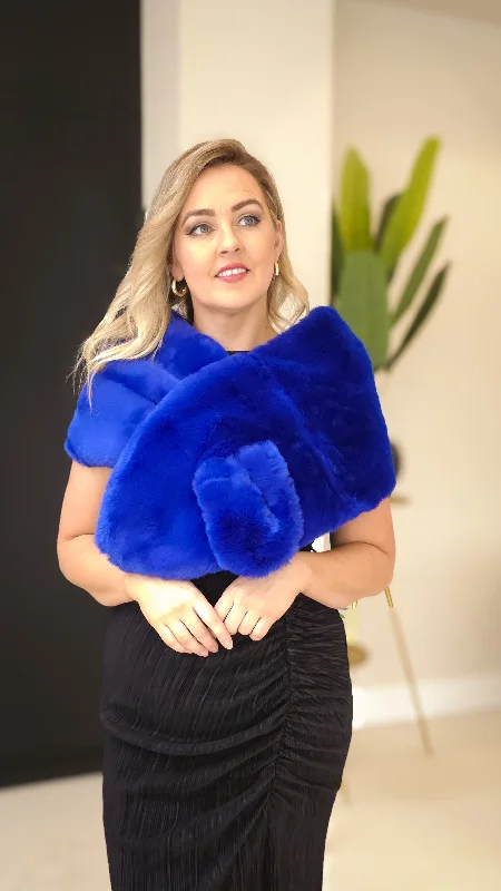 Handle bags with woven fabric for texture -Anna Royal Blue Fur Wrap