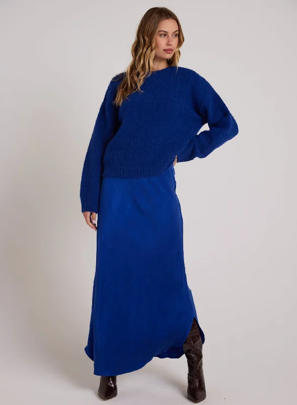 Denim Dresses for Casual Style -Asymmetric Side Slit Bias Skirt - Rich Cobalt