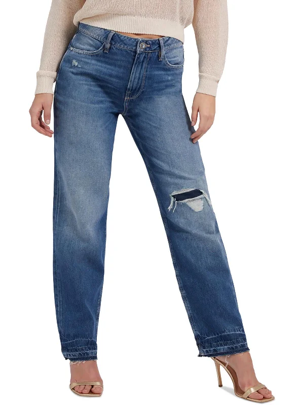 Mom Jeans for Vintage Appeal -Womens High Rise Distressed Straight Leg Jeans