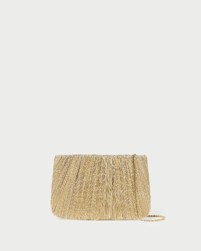 Handle bags with padded straps for comfort -Brit Gold Lamé Pleated Clutch