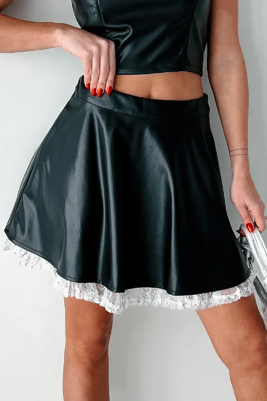 Minimalist Dresses for Simplicity -DOORBUSTER Always Flirty Ruffle Lace Faux Leather Skirt (Black)