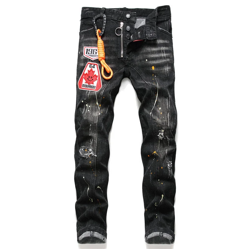 Anniversary Jeans for Special -Paint Personality Patches Destroy Jeans For Men