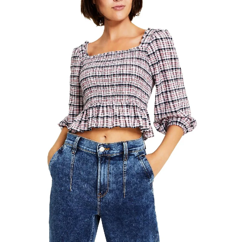 Dark Wash Jeans for Elegance -Tommy Jeans Womens Plaid Smocked Peplum Top