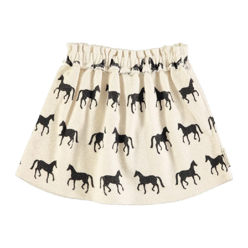 Striped Dresses for Fashionable -Piupiuchick Ecru W/ Black Horses Knee-Lenght Skirt